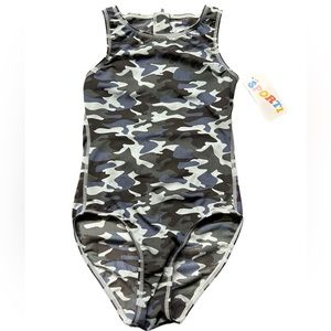 SPORTI hydrolast womens camo water polo athletic swimsuit w zip back size 32 NWT